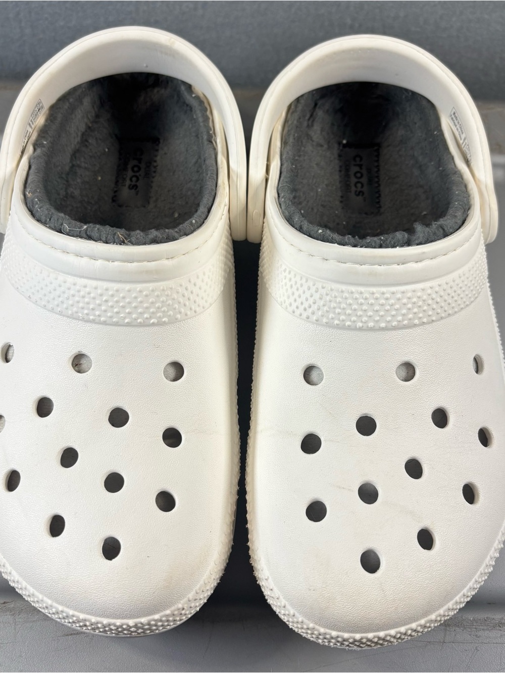 Crocs Classic Clog White with Gray Fleece Lining Unisex